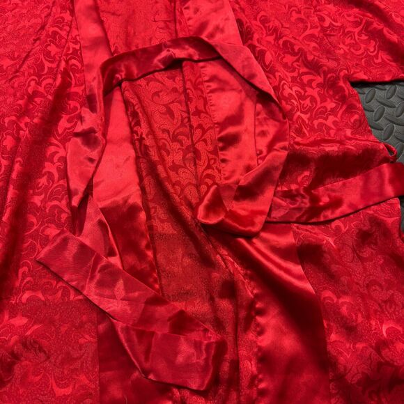 Victoria's Secret Robe Women One Size Red Satin Jacquard Print Casual Open Front - Picture 7 of 9